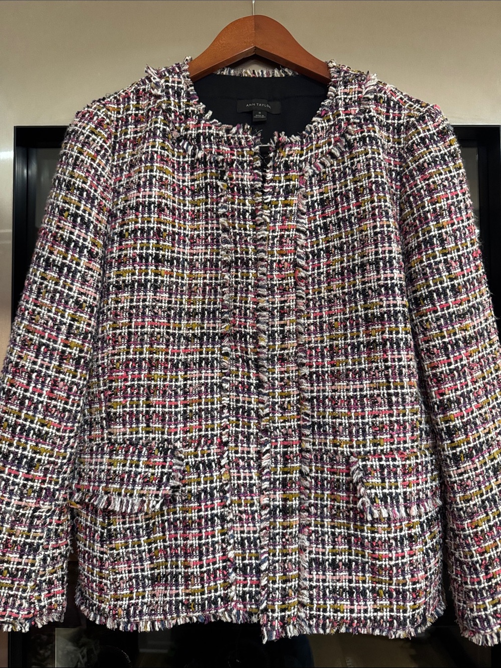 Ann Taylor Multicolor Tweed Fringe Jacket Size 10 - Picture 2 of 6
